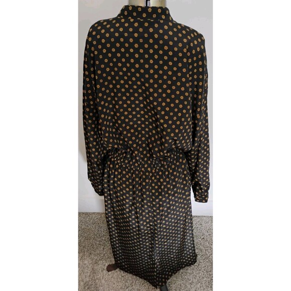 Vtg 80s Leslie Fay Midi Dress Women's Black Brown Paisley Tie Front Secretary 14 - Picture 5 of 15